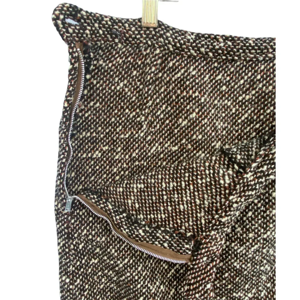 VTG Midi Pencil Skirt Womens M Brown Wool Tweed Mohair Straight Career Preppy